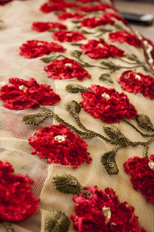 Geborduurde bloemen sari