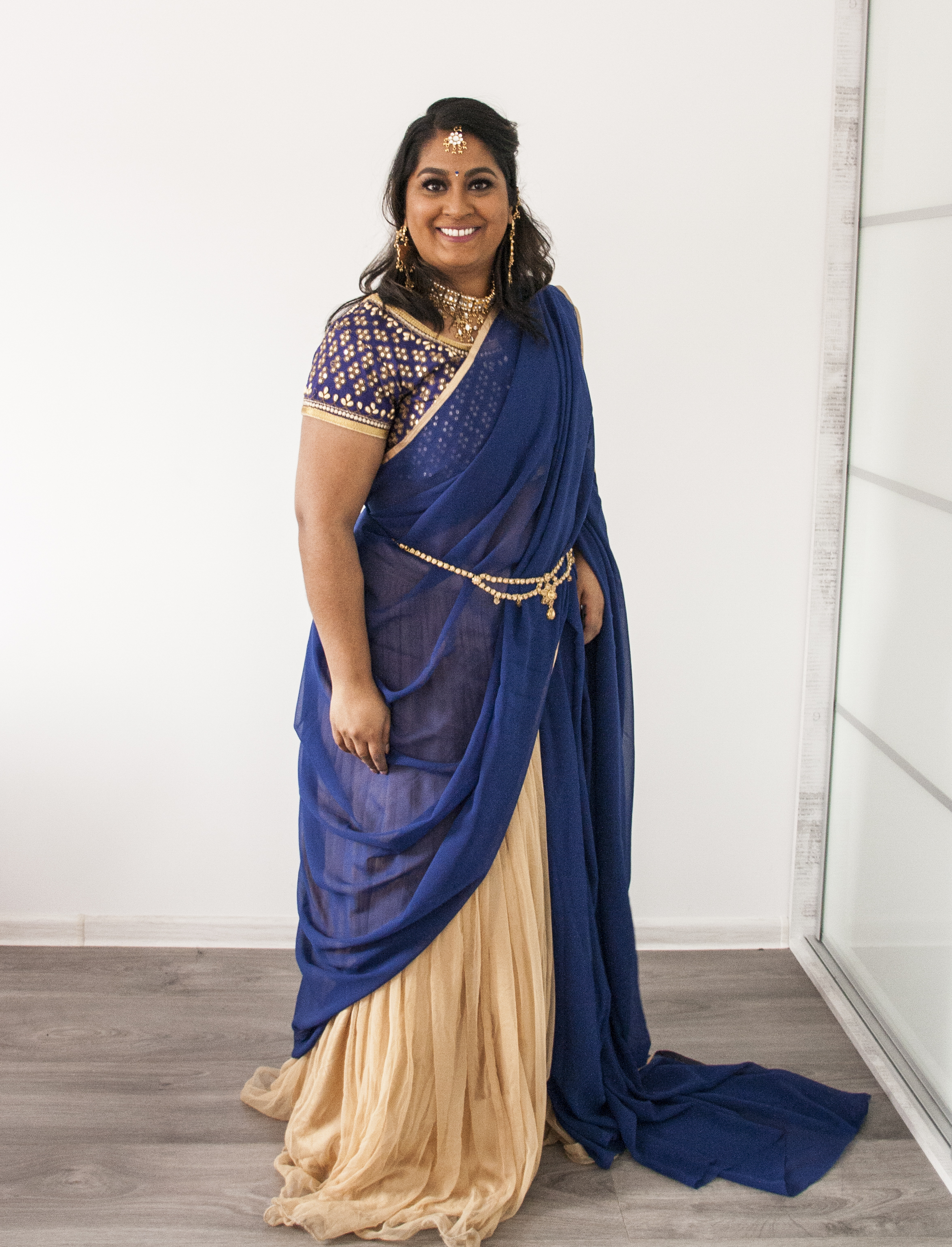 Blauw gouden sari 03